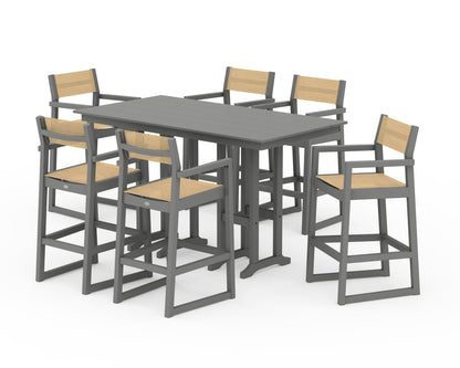 POLYWOOD® EDGE Sling Arm Chair 7-Piece Farmhouse Bar Set in Slate Grey / Dupioni Apricot Sling