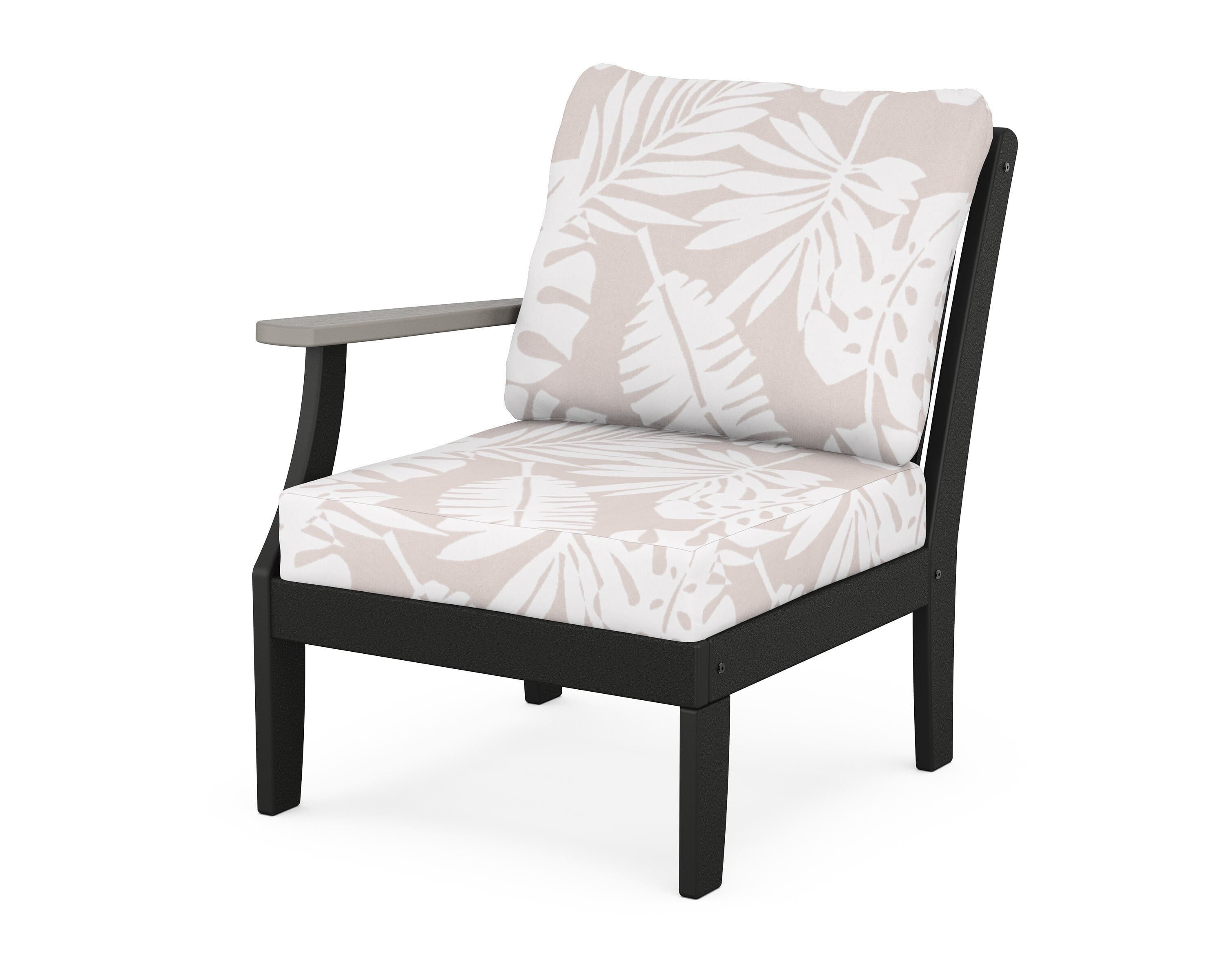 POLYWOOD® Braxton Modular Left Arm Chair in Black / Driftwood / Leaf Dune Burlap