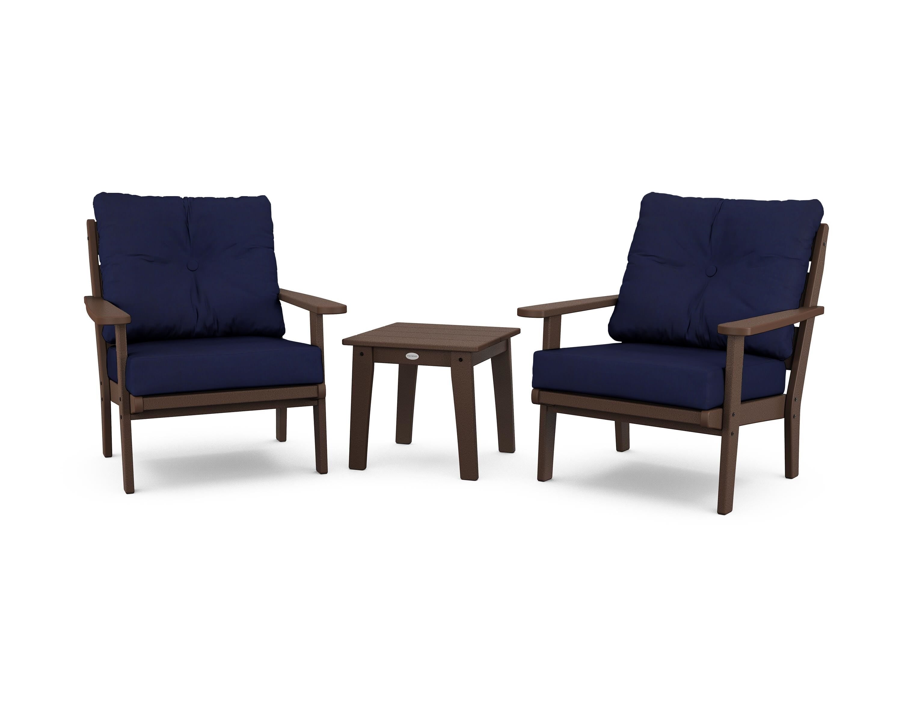 POLYWOOD® Lakeside 3-Piece Deep Seating Chair Set in Mahogany / Navy
