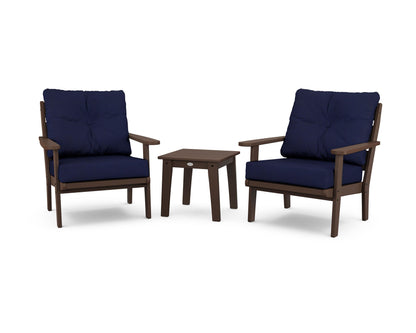 POLYWOOD® Lakeside 3-Piece Deep Seating Chair Set in Mahogany / Navy