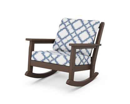 POLYWOOD® Chippendale Deep Seating Rocking Chair in Mahogany / Trellis Sky Blue