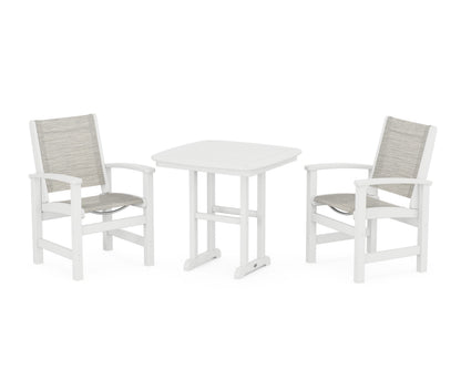 POLYWOOD® Coastal 3-Piece Dining Set in White / Birch Sling