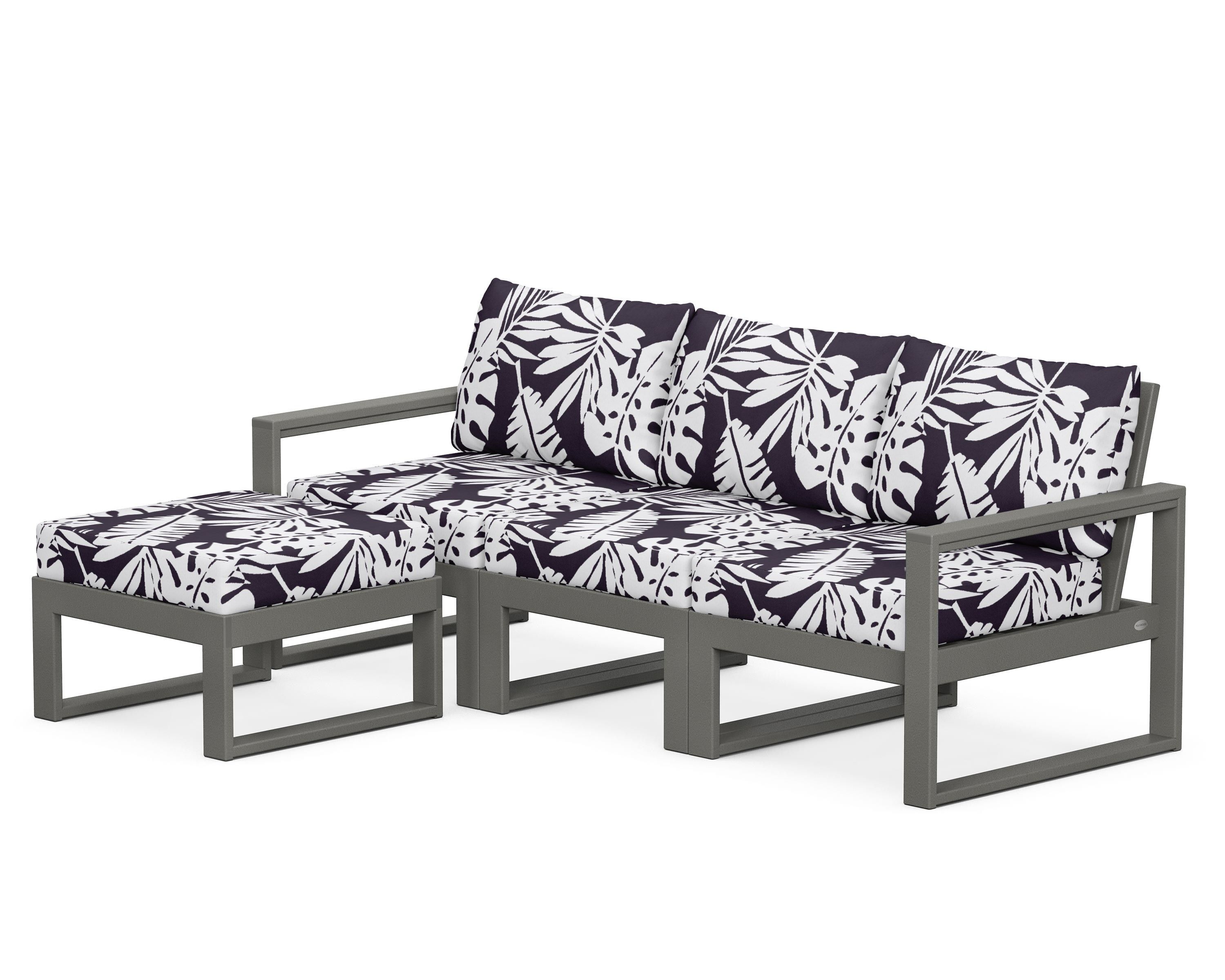 POLYWOOD® EDGE 4-Piece Modular Deep Seating Set with Ottoman in Slate Grey / Leaf Navy