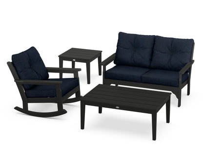 POLYWOOD® Vineyard 4-Piece Deep Seating Rocker Set in Black / Marine Indigo