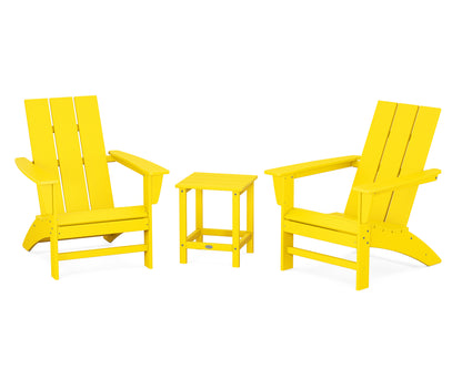 POLYWOOD® Modern 3-Piece Adirondack Set with Long Island 18" Side Table in Lemon