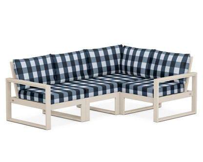 POLYWOOD® EDGE 4-Piece Modular Deep Seating Set in Sand / Buffalo Plaid Marine Indigo