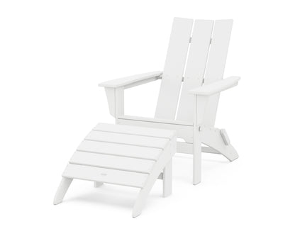 POLYWOOD® Modern Folding Adirondack Chair 2-Piece Set with Ottoman in White