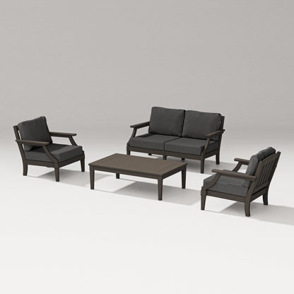 PW Designer Series Estate Lounge 4-Piece Loveseat Set in Vintage Coffee / Spectrum Carbon
