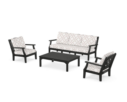 Martha Stewart by POLYWOOD® Chinoiserie 4-Piece Deep Seating Set with Sofa in Black / Trellis Dune Burlap