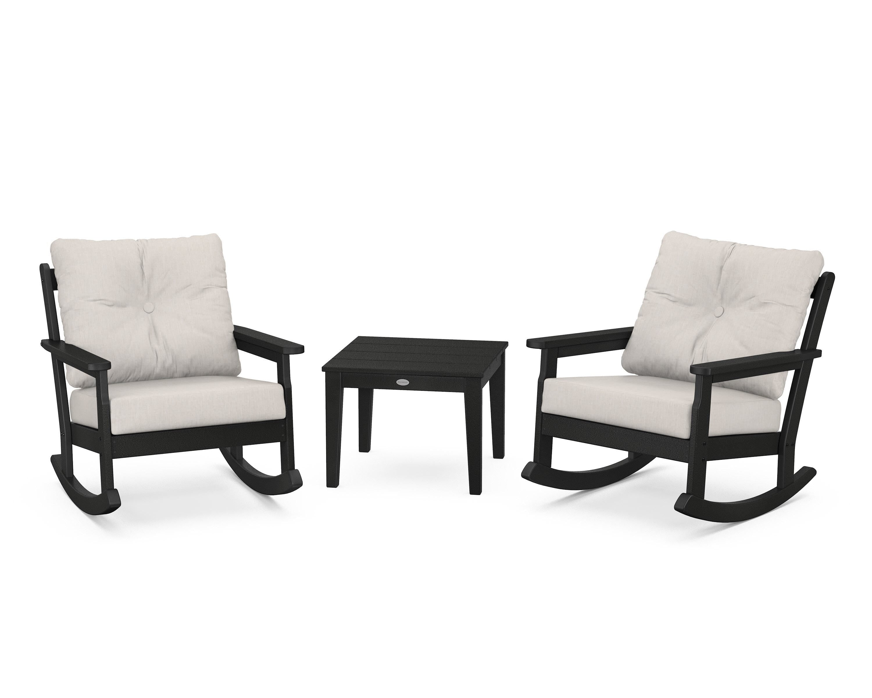 POLYWOOD® Vineyard 3-Piece Deep Seating Rocker Set in Black / Cast Ash