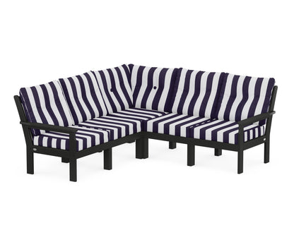 POLYWOOD® Vineyard 5-Piece Sectional in Black / Cabana Stripe Navy