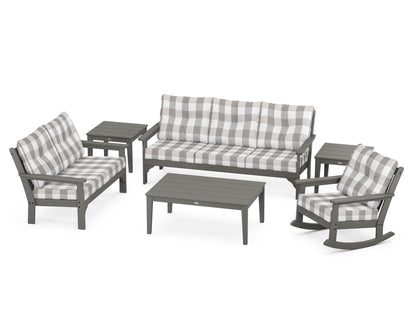 POLYWOOD® Vineyard 6-Piece Deep Seating Set in Slate Grey / Buffalo Plaid Grey Mist