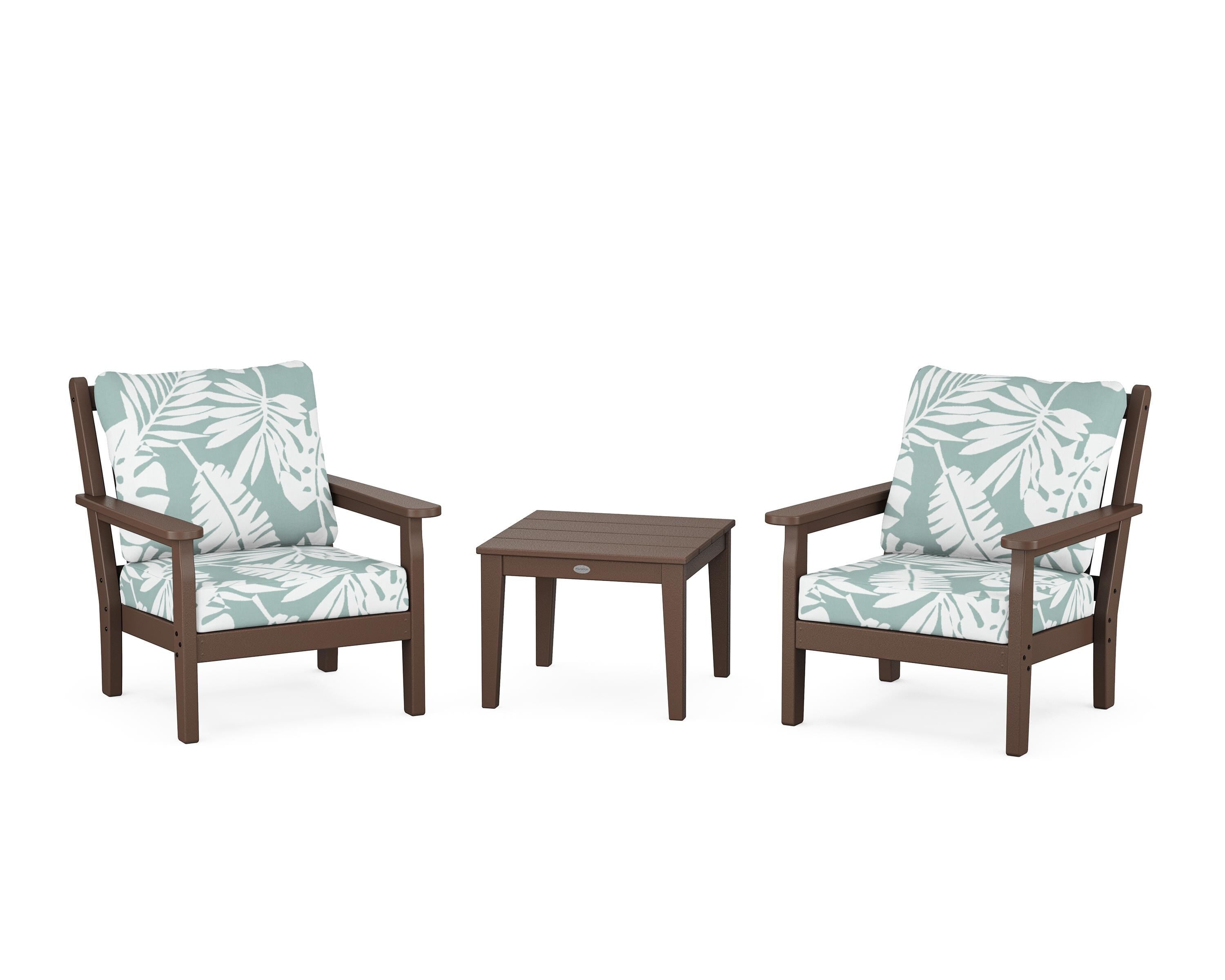 POLYWOOD® Chippendale 3-Piece Deep Seating Set in Mahogany / Leaf Glacier Spa