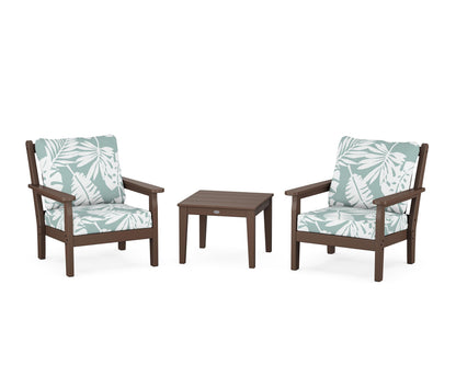 POLYWOOD® Chippendale 3-Piece Deep Seating Set in Mahogany / Leaf Glacier Spa