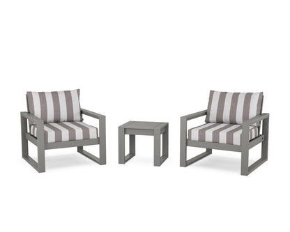 POLYWOOD® EDGE Sectional 3-Piece Deep Seating Set in Slate Grey / Cabana Stripe Grey Mist