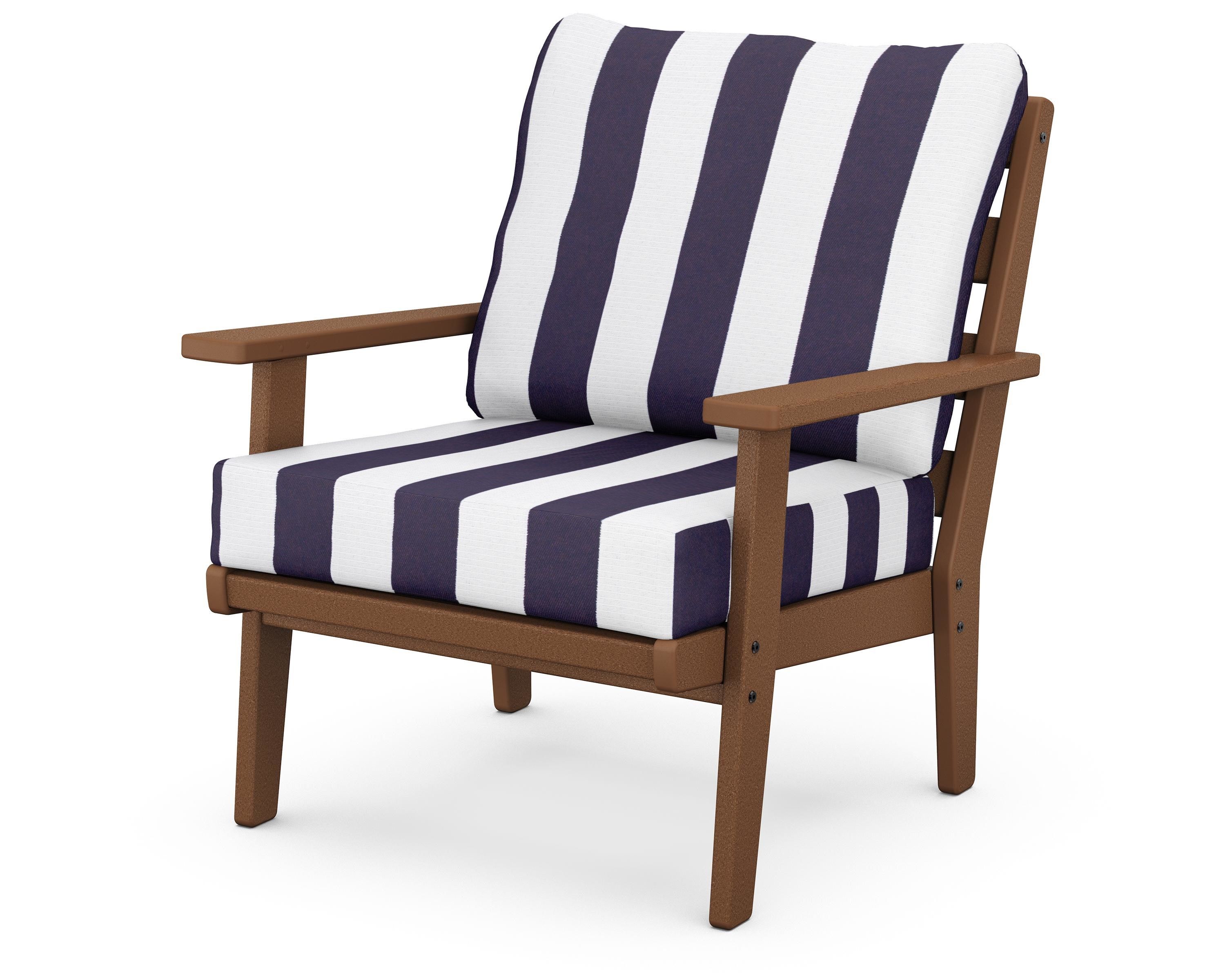POLYWOOD® Grant Park Deep Seating Chair in Teak / Cabana Stripe Navy