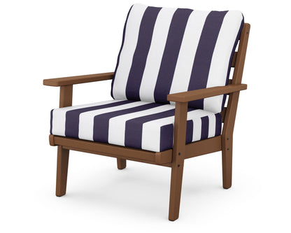 POLYWOOD® Grant Park Deep Seating Chair in Teak / Cabana Stripe Navy