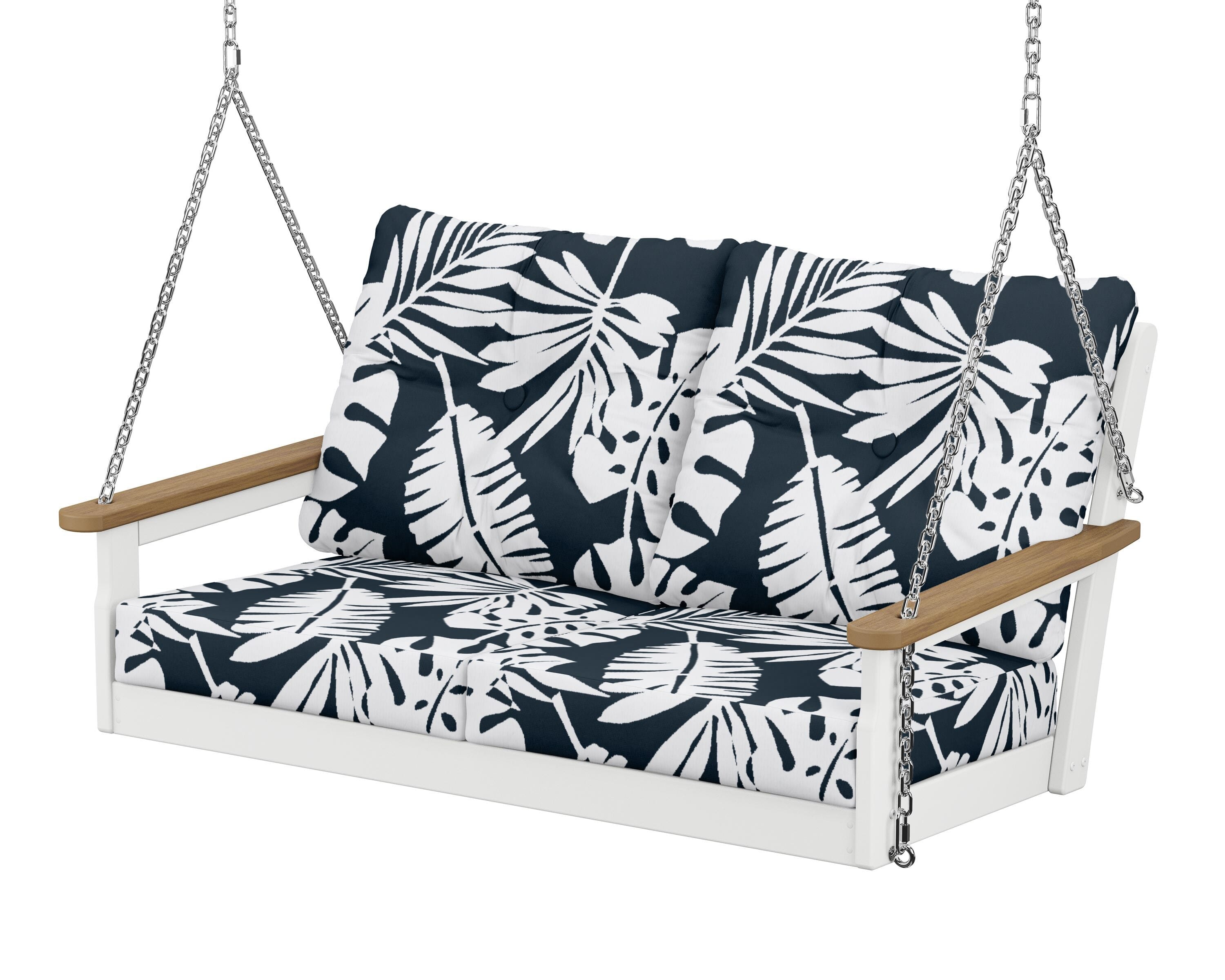 POLYWOOD® Vineyard Deep Seating Swing in White / Natural / Leaf Marine Indigo