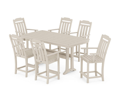 Country Living Cottage Arm Chair 7-Piece Counter Set with Trestle Legs in Sand
