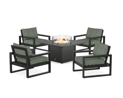 POLYWOOD® EDGE Sectional 5-Piece Deep Seating Set with Fire Pit Table in Black / Cast Sage