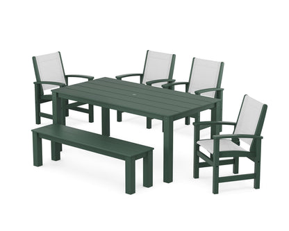POLYWOOD® Coastal 6-Piece Parsons Dining Set with Bench in Green / White Sling