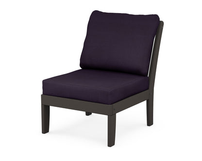 POLYWOOD® Braxton Modular Armless Chair in Vintage Coffee / Navy Linen