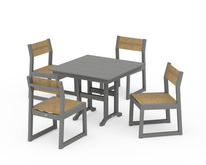 POLYWOOD® EDGE Sling Side Chair 5-Piece Farmhouse Dining Set in Slate Grey / Burlap Sling