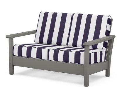 POLYWOOD® Harbour Deep Seating Loveseat in Slate Grey / Cabana Stripe Navy