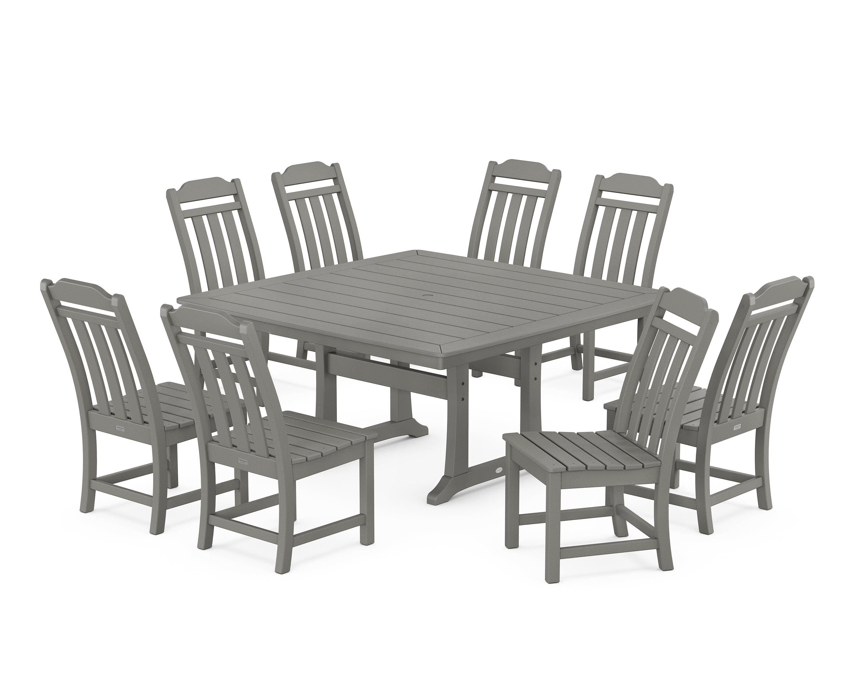 Country Living Cottage 9-Piece Square Side Chair Dining Set with Trestle Legs in Slate Grey