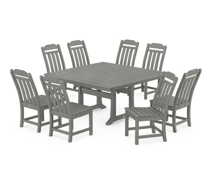 Country Living Cottage 9-Piece Square Side Chair Dining Set with Trestle Legs in Slate Grey