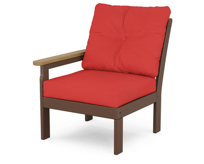 POLYWOOD® Vineyard Modular Left Arm Chair in Mahogany / Natural / Crimson Linen