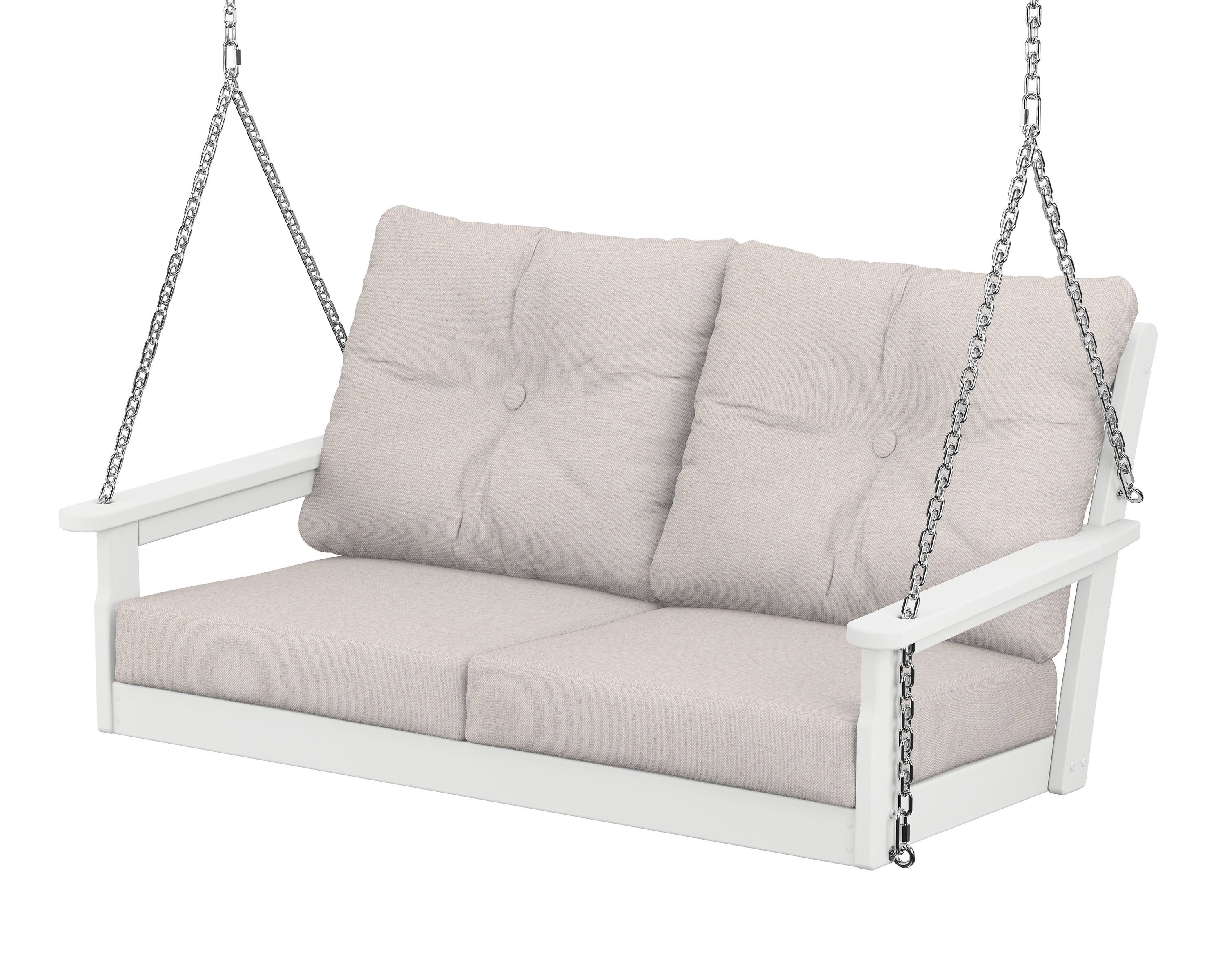 POLYWOOD® Vineyard Deep Seating Swing in White / Dune Burlap