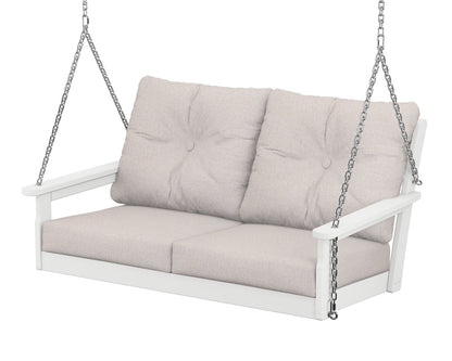 POLYWOOD® Vineyard Deep Seating Swing in White / Dune Burlap