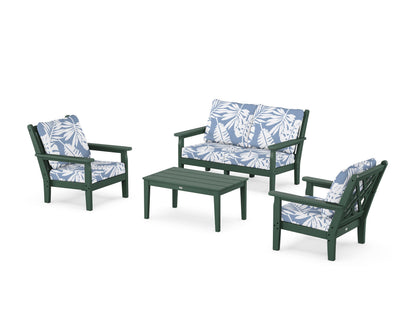 POLYWOOD® Chippendale 4-Piece Deep Seating Set with Loveseat in Green / Leaf Sky Blue