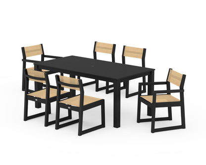 POLYWOOD® EDGE Sling 7-Piece Parsons Dining Set in Black / Dupioni Apricot Sling