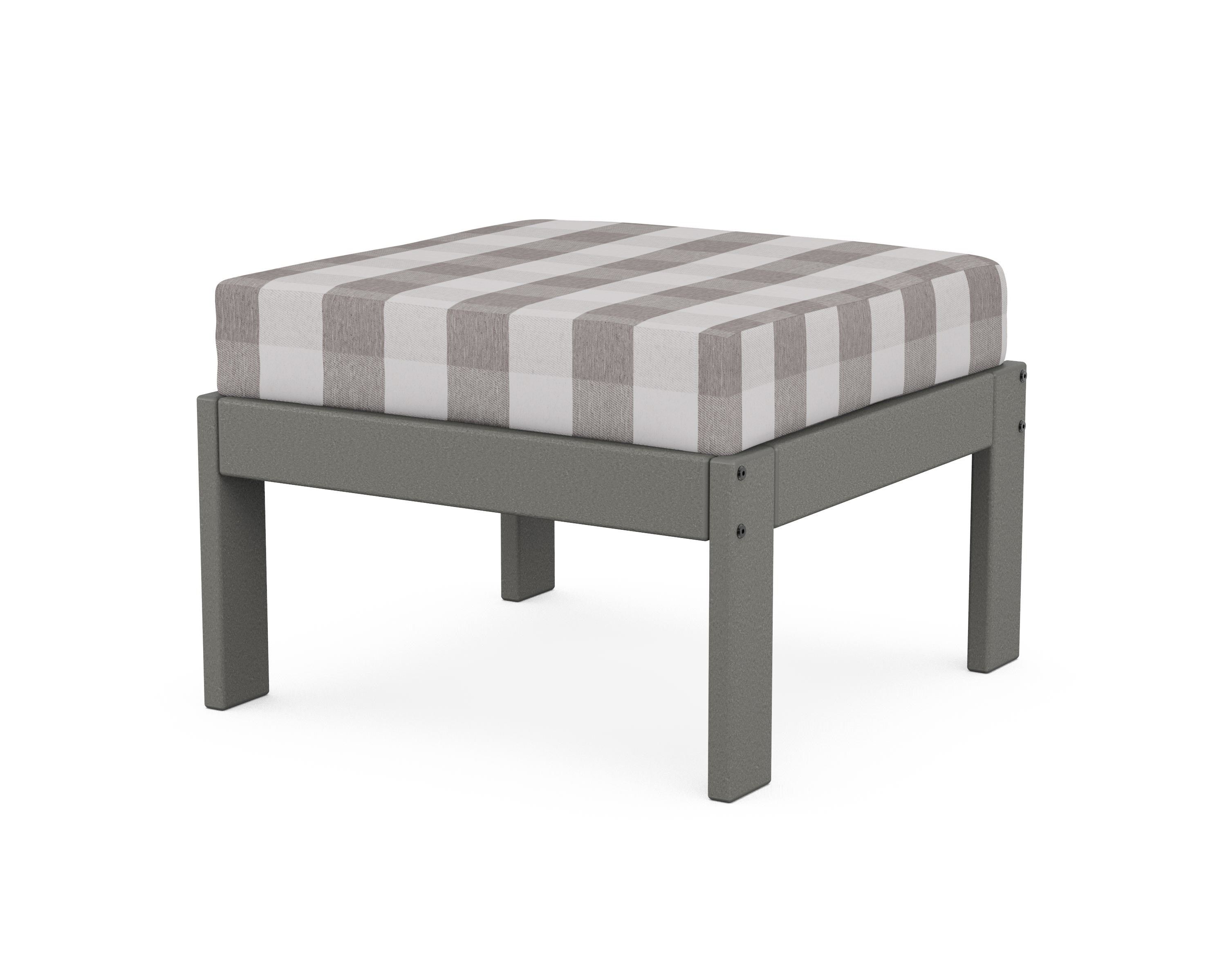 POLYWOOD® Vineyard Modular Ottoman in Slate Grey / Buffalo Plaid Grey Mist