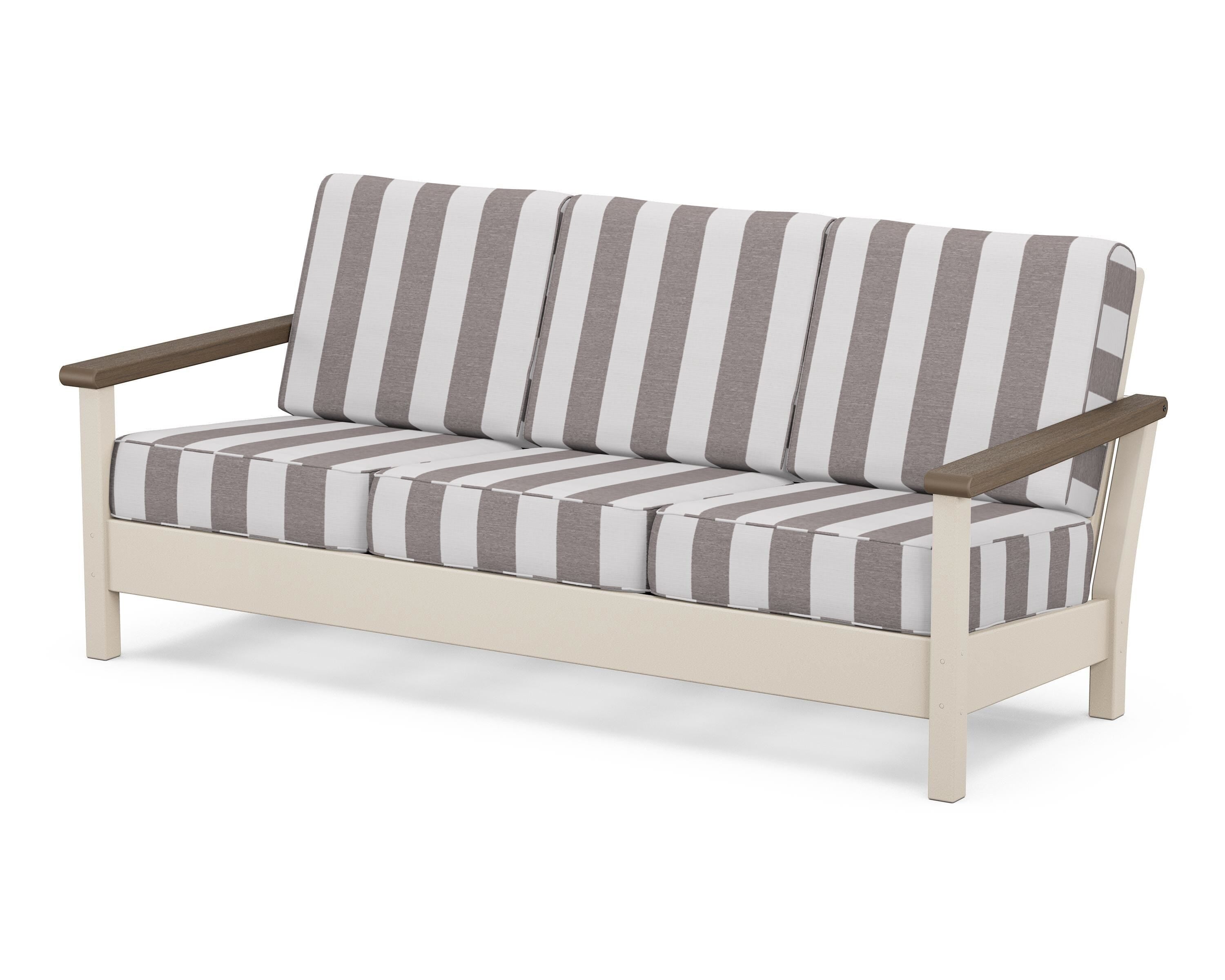POLYWOOD® Harbour Deep Seating Sofa in Sand / Kona / Cabana Stripe Grey Mist
