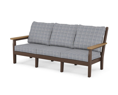 POLYWOOD® Chippendale Deep Seating Sofa in Mahogany / Natural / Houndstooth Sky Blue