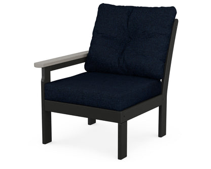 POLYWOOD® Vineyard Modular Left Arm Chair in Black / Driftwood / Marine Indigo