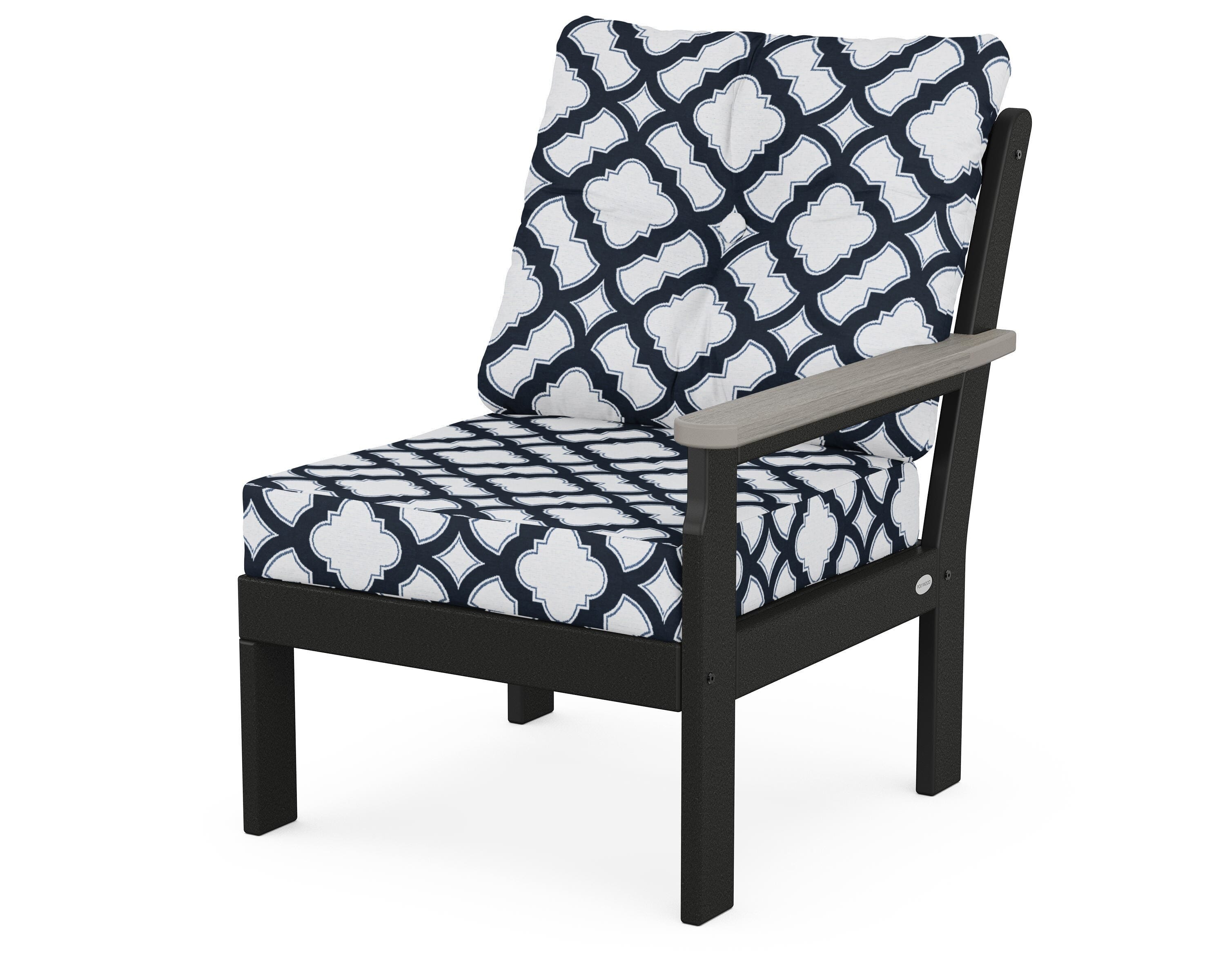 POLYWOOD® Vineyard Modular Right Arm Chair in Black / Driftwood / Trellis Marine Indigo