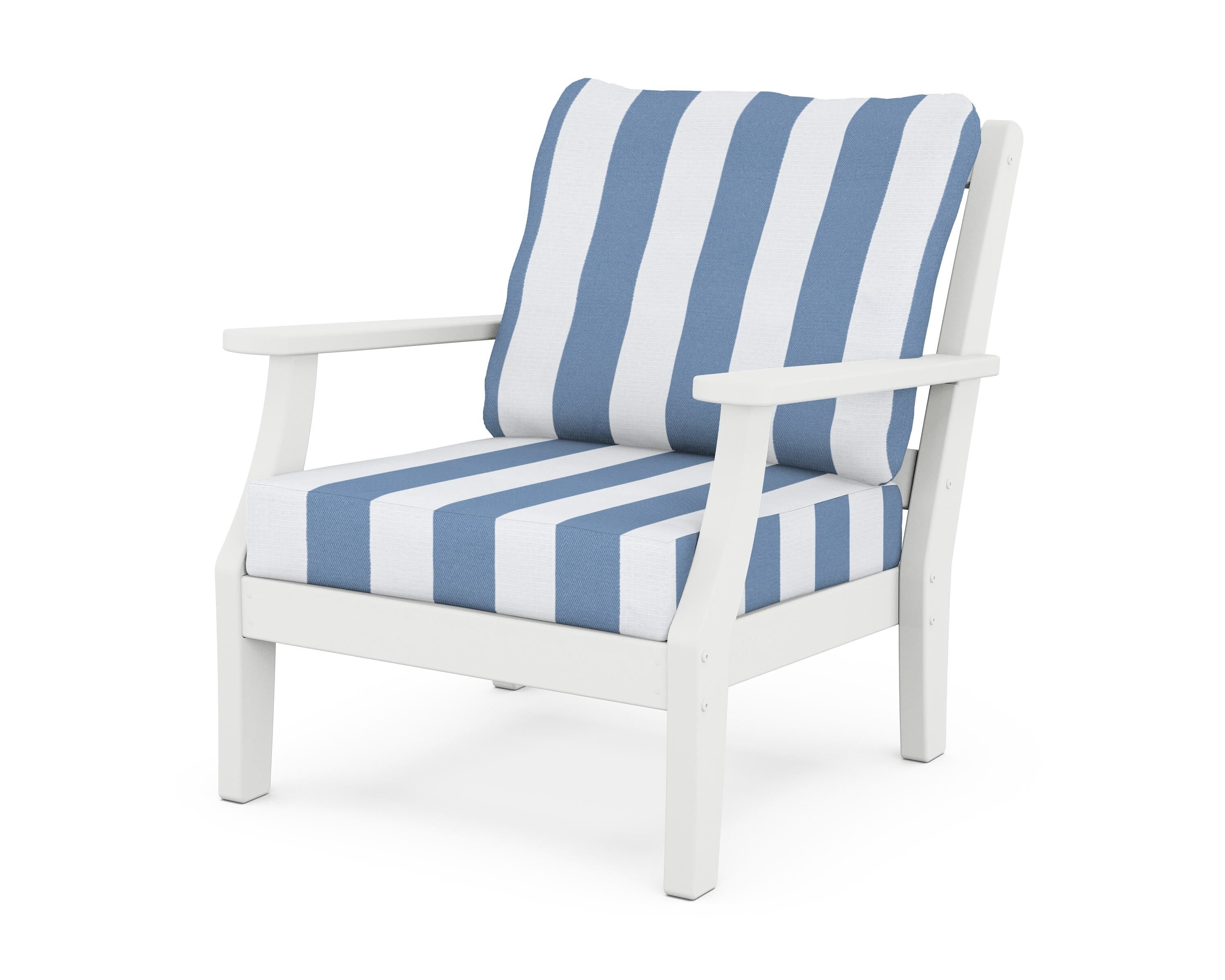 Martha Stewart by POLYWOOD® Chinoiserie Deep Seating Chair in White / Cabana Stripe Sky Blue