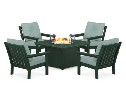 POLYWOOD® Vineyard 5-Piece Conversation Set with Fire Pit Table in Green / Glacier Spa