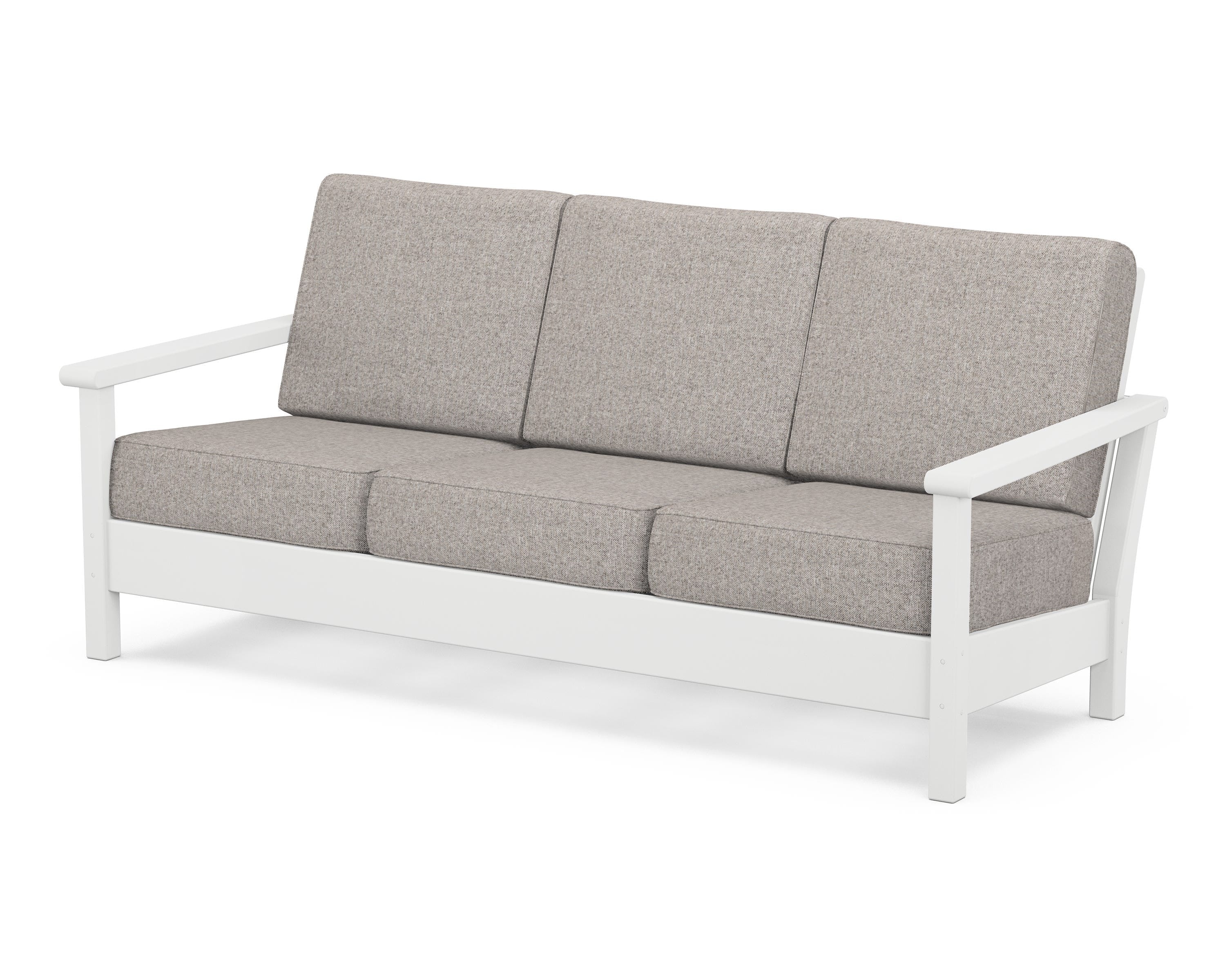 POLYWOOD® Harbour Deep Seating Sofa in White / Weathered Tweed