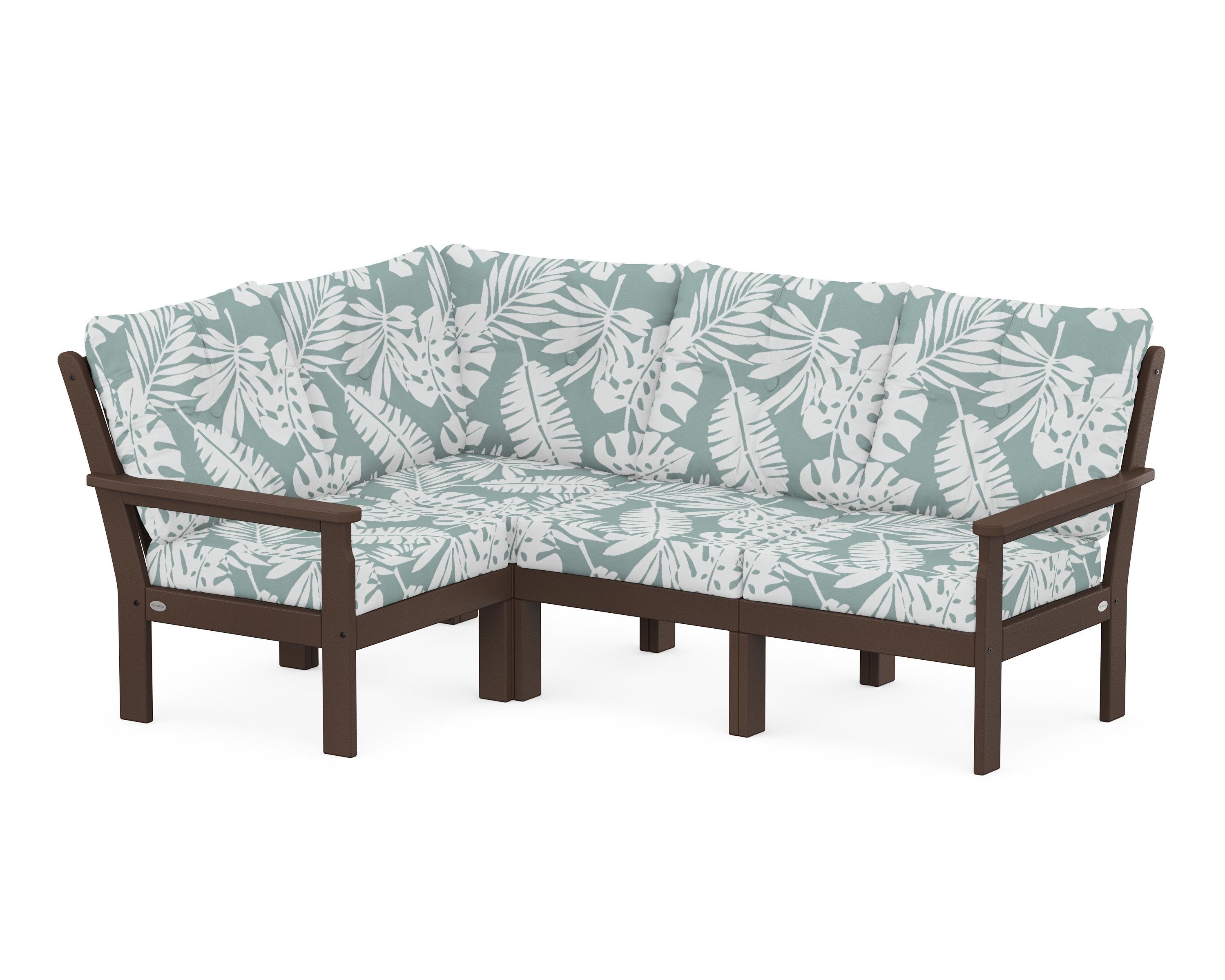 POLYWOOD® Vineyard 4-Piece Sectional in Mahogany / Leaf Glacier Spa