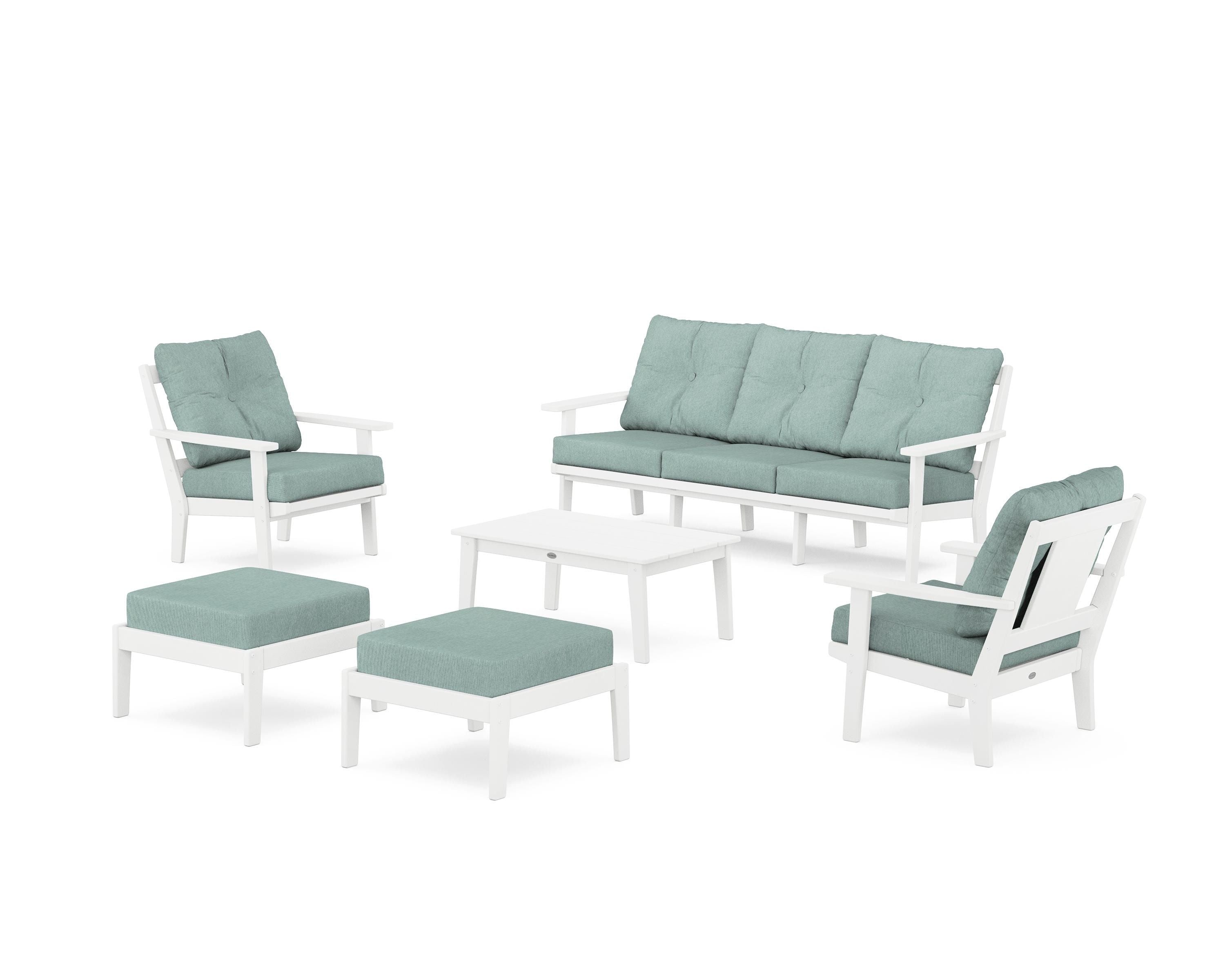 POLYWOOD® Prairie 6-Piece Lounge Sofa Set in White / Glacier Spa