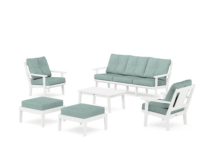 POLYWOOD® Prairie 6-Piece Lounge Sofa Set in White / Glacier Spa
