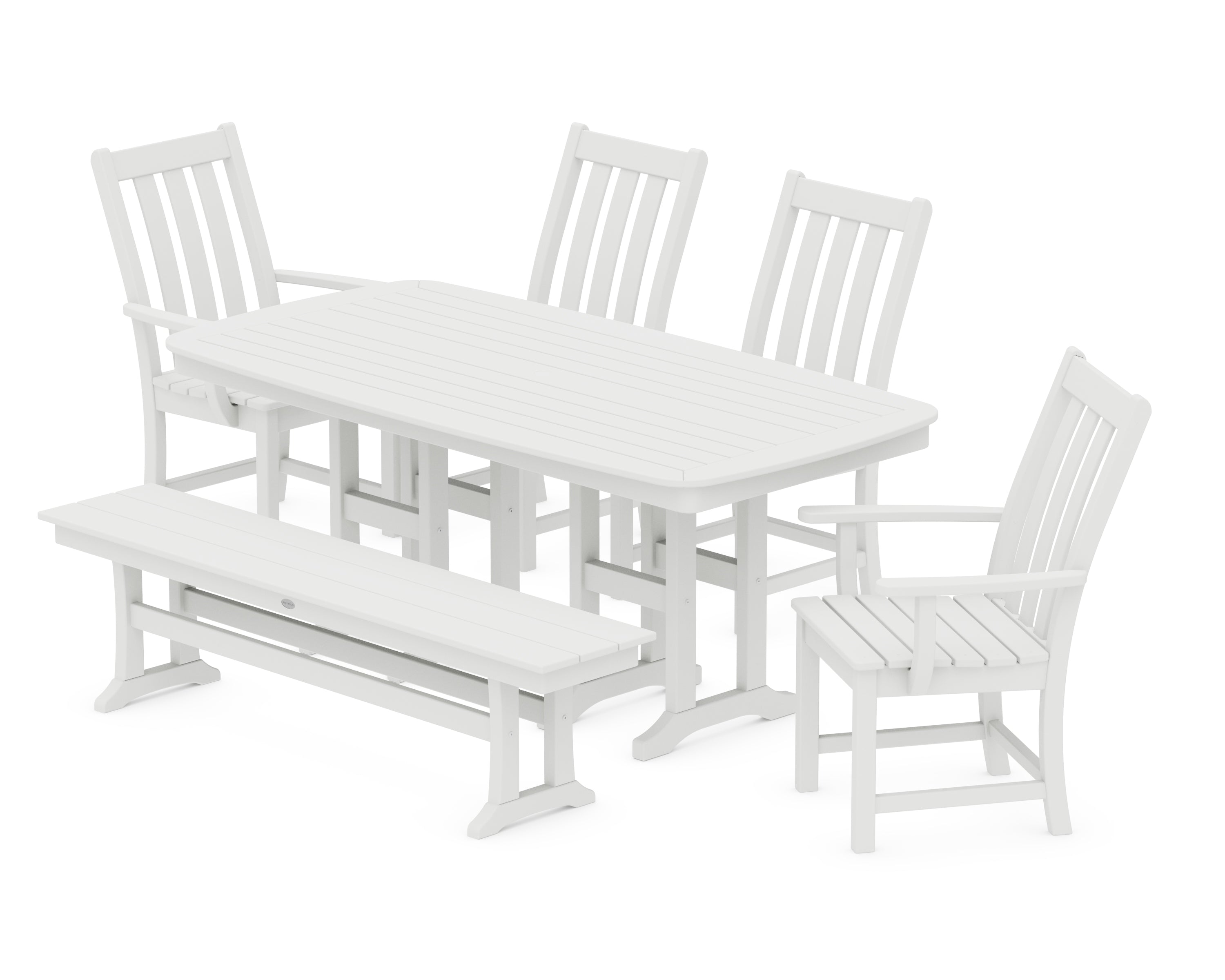 POLYWOOD® Vineyard 6-Piece Dining Set with Bench in White