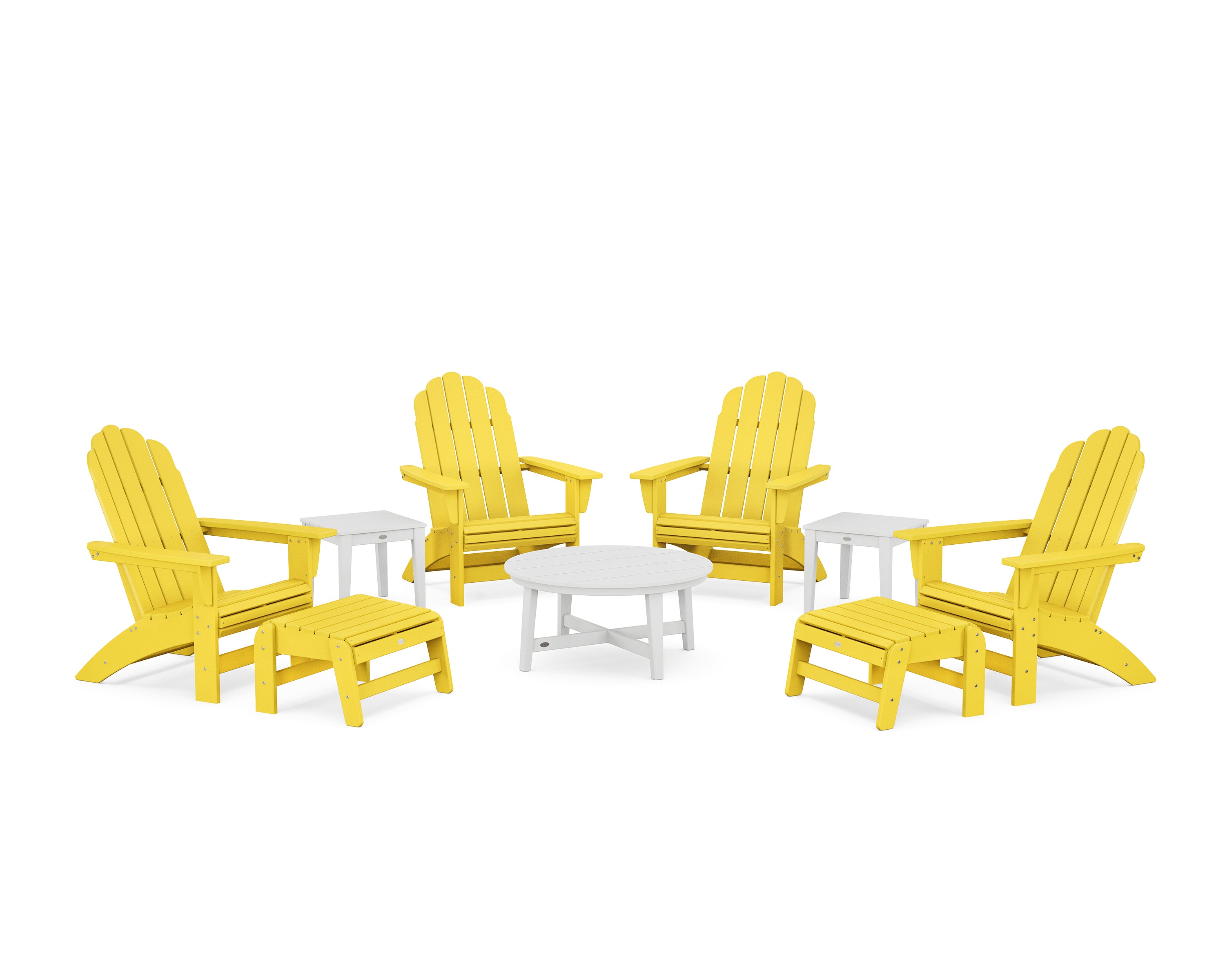 POLYWOOD® Vineyard Grand Adirondack 9-Piece Conversation Set in Lemon / White
