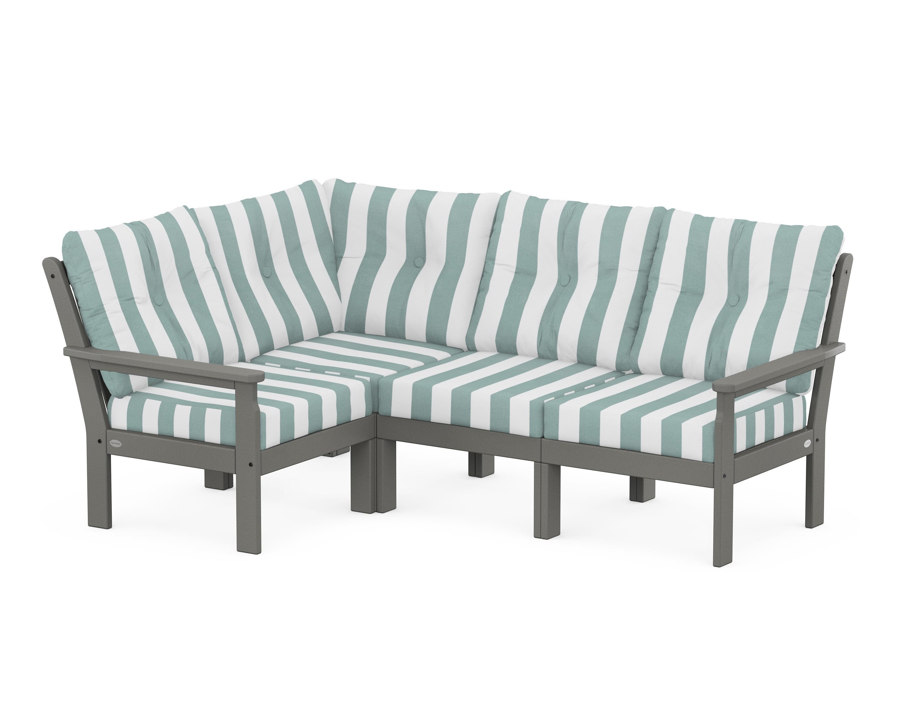 POLYWOOD® Vineyard 4-Piece Sectional in Slate Grey / Cabana Stripe Glacier Spa