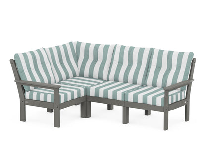POLYWOOD® Vineyard 4-Piece Sectional in Slate Grey / Cabana Stripe Glacier Spa